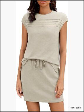 Medium Stretch Polyester Rayon Skort Set Cap Sleeve Top Pleated Front